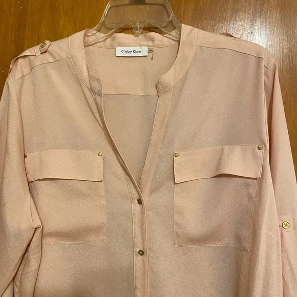 Calvin Klein Peach Tunic with Chest Pockets Rolled up Sleeves,  Women’s Size L - Picture 5 of 8